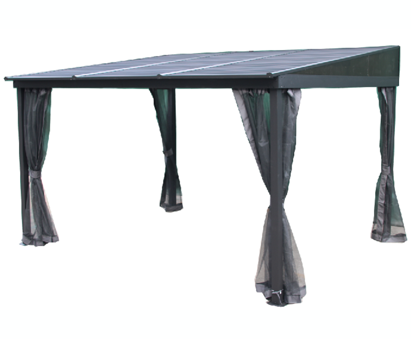 Capannone parasole a parete con tetto in lamiera di ferro 3x3,6 m